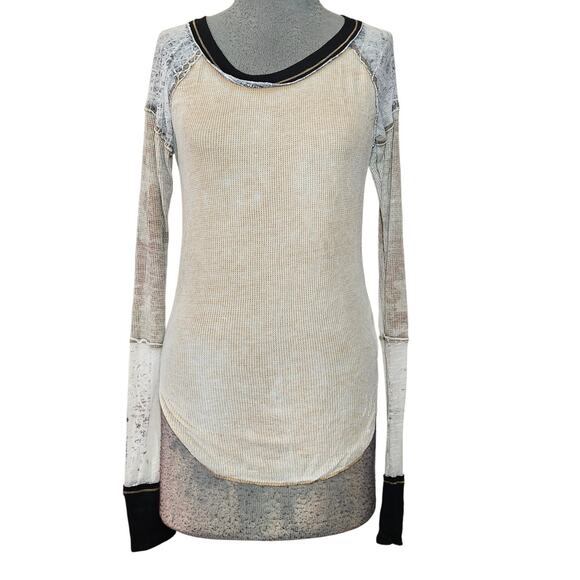 Free People We The Free Waffle Knit Top Long Sleeve Tee Size Small - Picture 1 of 4